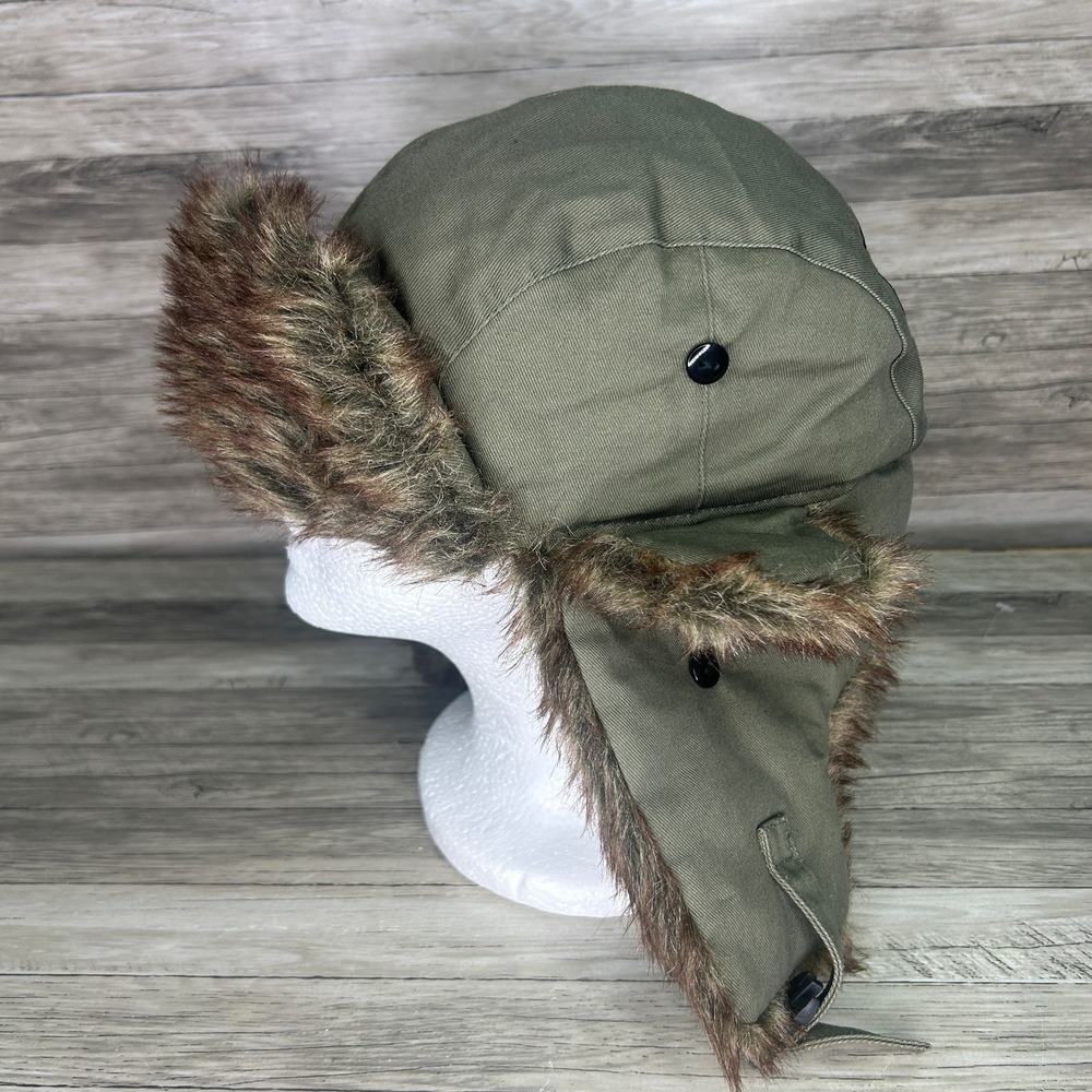 Duck Commander Trapper Hat Faux Fur Line Green Adjustable Strap